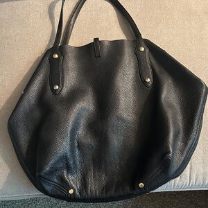 Annabel Ingall Black Pebbled Leather Tote with Gold Hardware